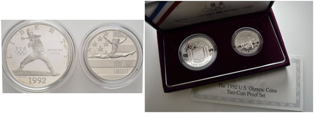 PEUS 9152 USA 24,06 g Feinsilber incl. Originalverpackung + Zertifikat Olympic Coins SILBER (2 Münzen) 1992 S Proof