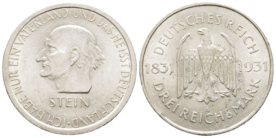 PEUS 8354 Weimarer Republik 100. Todestag Freiherrn v.Stein 3 Reichsmark 1931 A Sehr schön