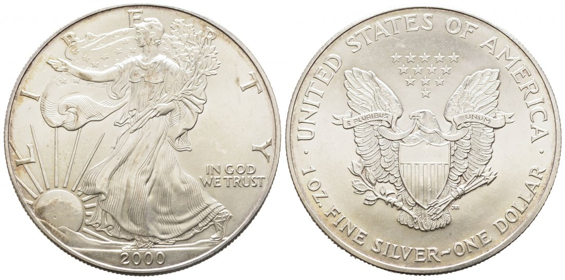 PEUS 9167 USA Insg. 31,1 g Feinsilber. American Eagle Dollar SILBER Unze 2000 Uncirculated (Patina)