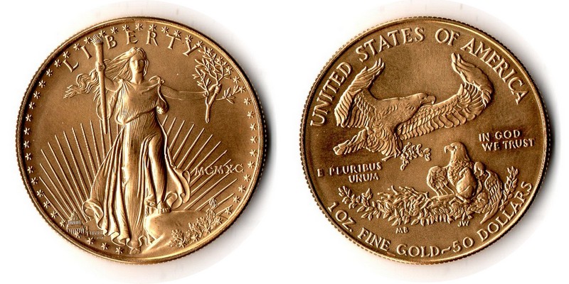 USA MM-Frankfurt  Feingewicht: 31,1g Gold 50 Dollars (Eagle) 1990 stempelglanz