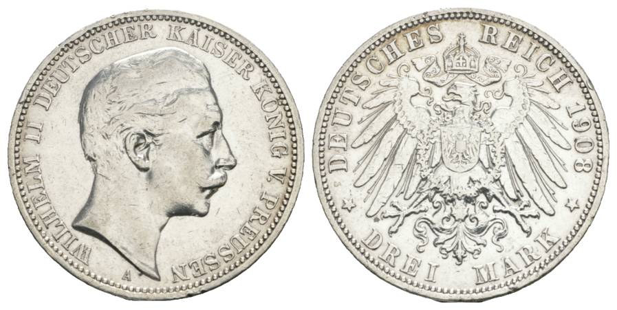  Deutsches Reich, 3 Mark 1908, kleiner Randfehler   