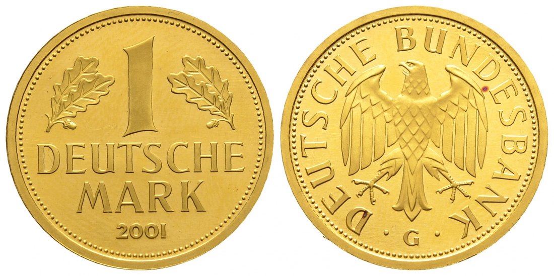 PEUS 9202 BRD 12 g Feingold. 1 Mark GOLD 2001 G Karlsruhe Kl. Rote Flecken, Stempelglanz b(Kapsel)