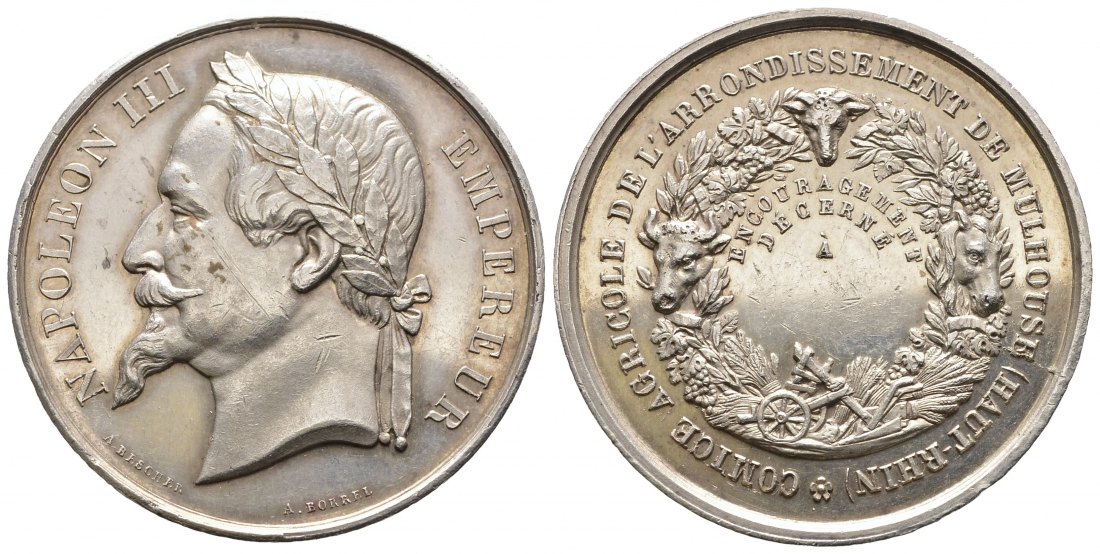 PEUS 9160 Frankreich 2. Kaiserreich 20,9 g / 36 mm. Napoleon III. (1852-1870) Silberne Verdienstmedaille o.J. (vor 1870) Zaponiert fast vorzüglich