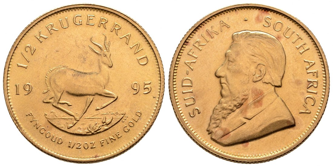 PEUS 9208 Süd-Afrika 15,55 g Feingold 1/2 Krügerrand GOLD 1/2 Unze 1995 Leicht fleckig, kl. Kratzer Vorzüglich