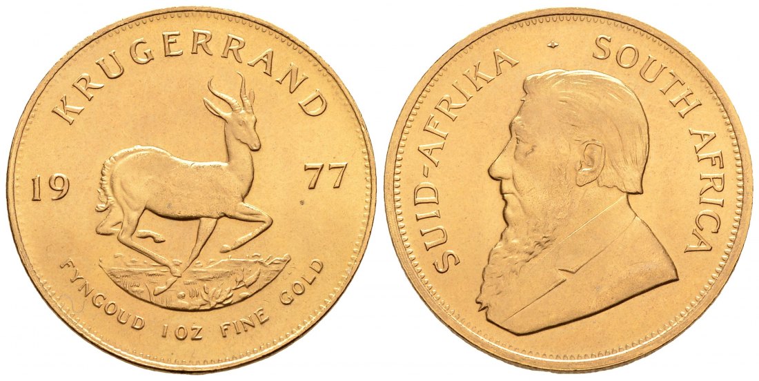 PEUS 9132 Süd-Afrika 31,1 g Feingold Krügerrand GOLD Unze 1977 Kl.Kratzer, fast Stempelglanz