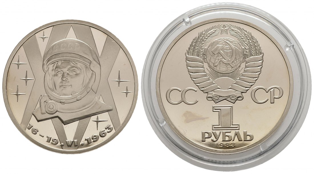 PEUS 9231 Russland W. Tereschkowa 20. Jahre erste Frau im Weltall Rubel Cu-Ni 1983 Polierte Platte