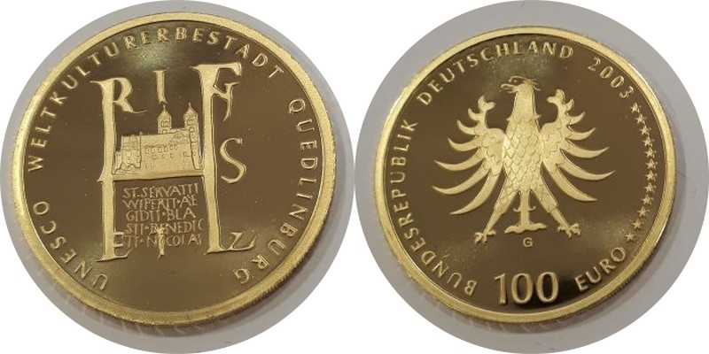 BRD MM-Frankfurt  Feingewicht: 15,5g Gold 100 EUR Qedlinburg 2003 G stg