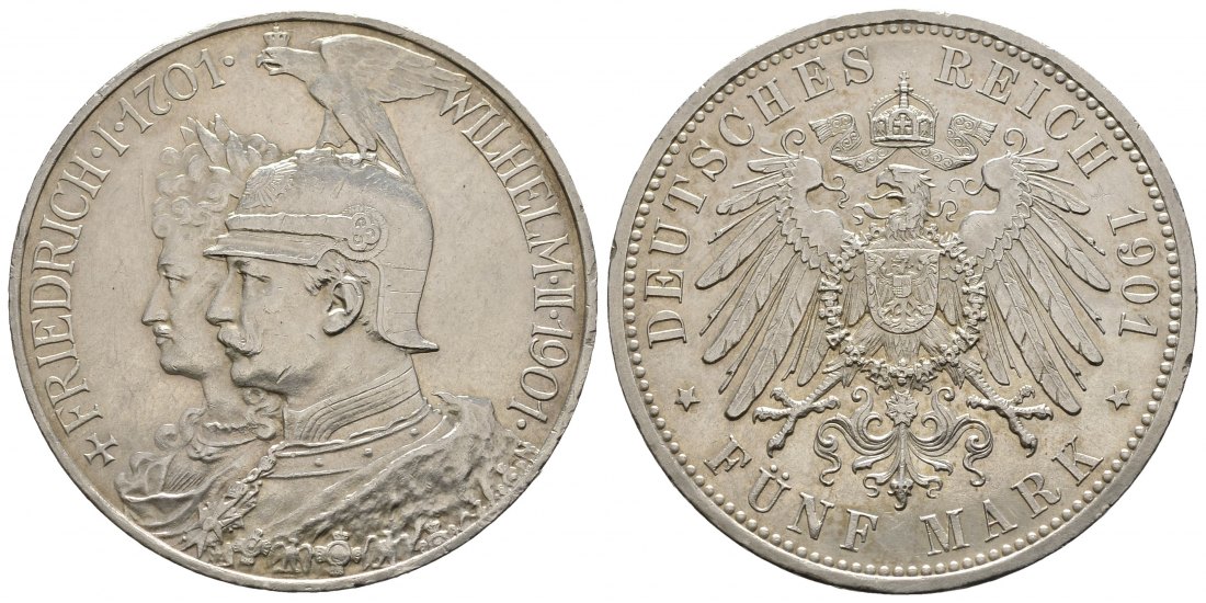PEUS 9234 Kaisserreich - Preußen 200 Jahre Königreich 5 Mark 1901 Sehr schön / Vorzüglich