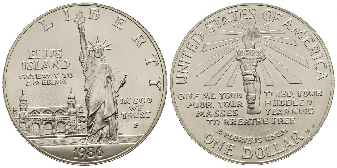 PEUS 9249 USA 24,06 g Feinsilber. US Liberty Coin Dollar SILBER 1986 P Uncirculated (in Kapsel)