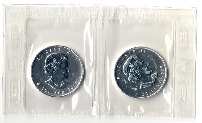  Kanada  2x 5 Dollar (Maple Leaf)  2005  FM-Frankfurt  Feingewicht: 2x 31,1g Silber   