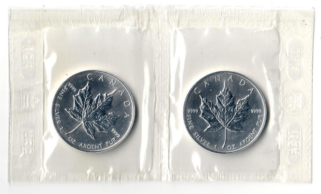  Kanada  2x 5 Dollar (Maple Leaf)  2005  FM-Frankfurt  Feingewicht: 2x 31,1g Silber   