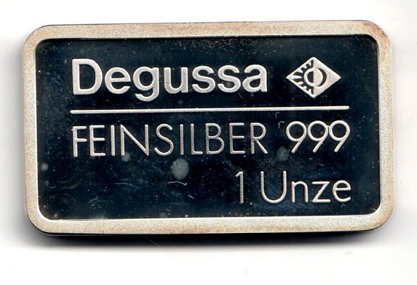  Degussa 1 Unze Silberbarren  FM-Frankfurt Feingewicht:31,1g Silber angelaufen   