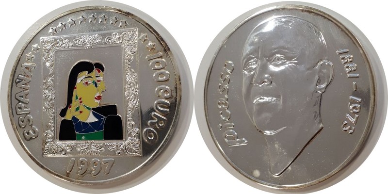 Spanien   100 Eu  1997  FM-Frankfurt  Feingewicht: 143,84g  Silber  pp coloriert (leicht angelaufen)   