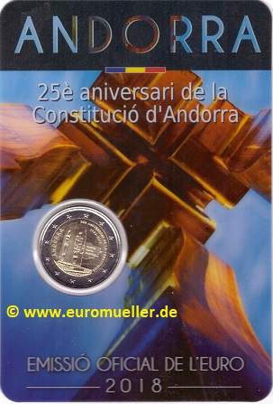 Andorra ...2 Euro Gedenkmünze 2018...bu...Coincard...Verfasung   