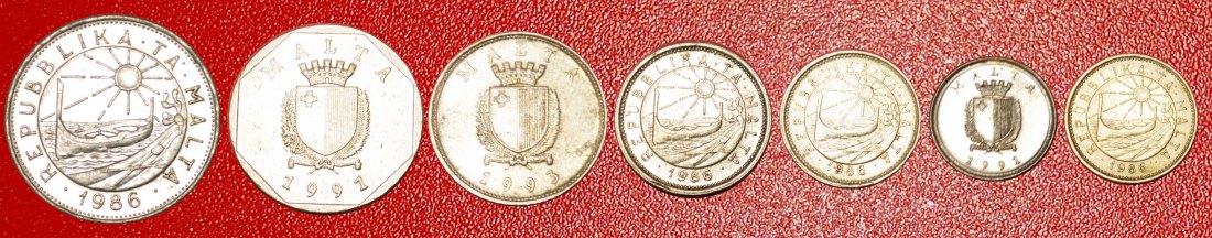  √ ANIMALS AND SUN: MALTA ★ LAST PRE-EURO SET 7 COINS 1986-2007! LOW START★NO RESERVE!   