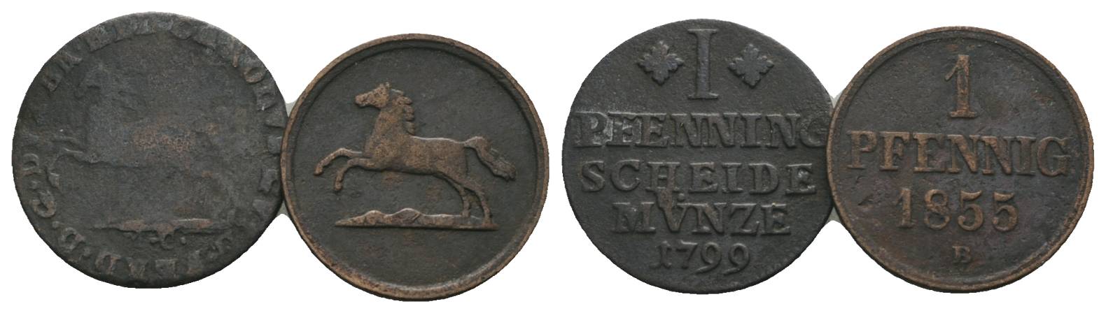  Altdeutschland, 2 Kleinmünzen (1799/1855)   