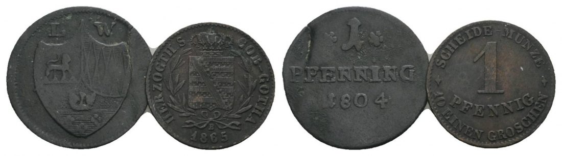  Altdeutschland, 2 Kleinmünzen (1804/1865)   