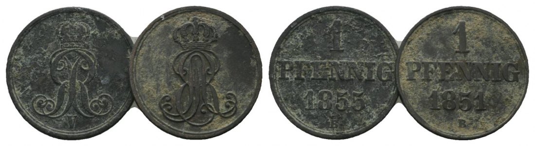  Altdeutschland, 2 Kleinmünzen (1855/1851)   