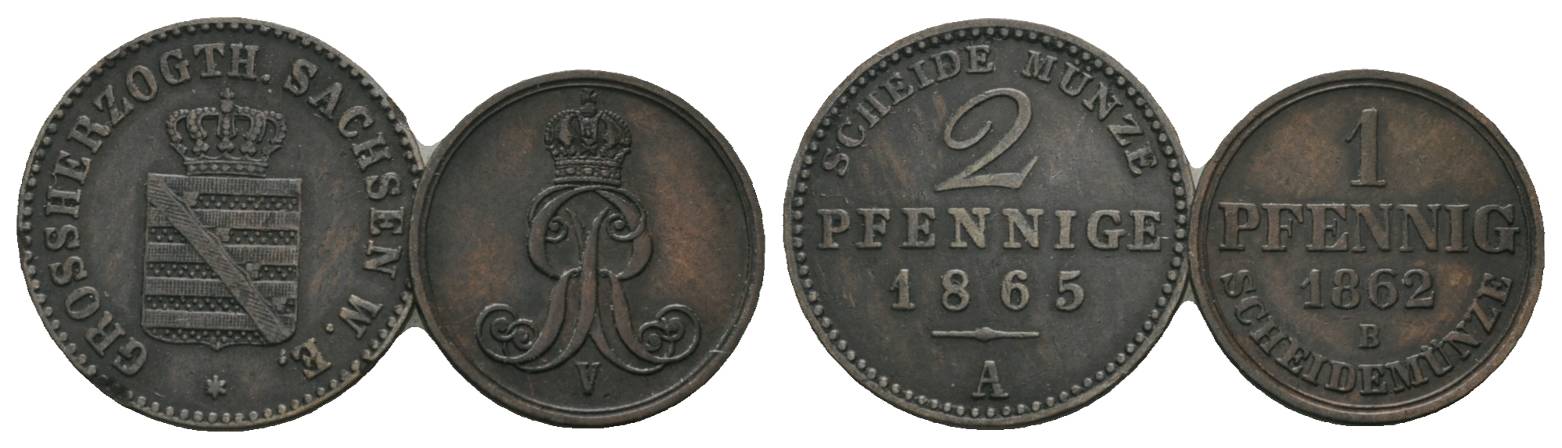  Altdeutschland, 2 Kleinmünzen (1865/1862)   