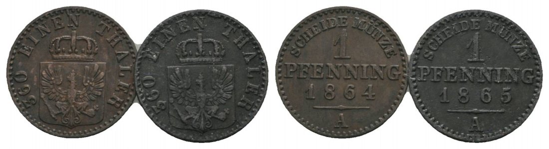  Altdeutschland, 2 Kleinmünzen (1864/1865)   