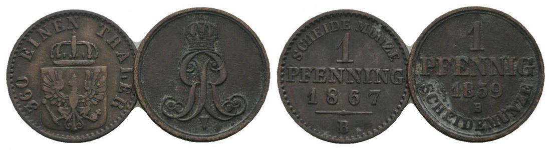  Altdeutschland, 2 Kleinmünzen (1867/1859)   