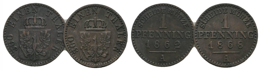  Altdeutschland, 2 Kleinmünzen (1862/1868)   
