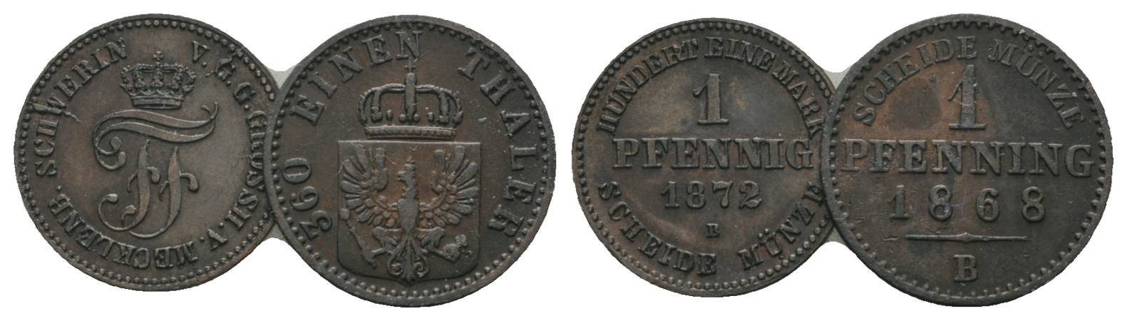  Altdeutschland, 2 Kleinmünzen (1872/1868)   