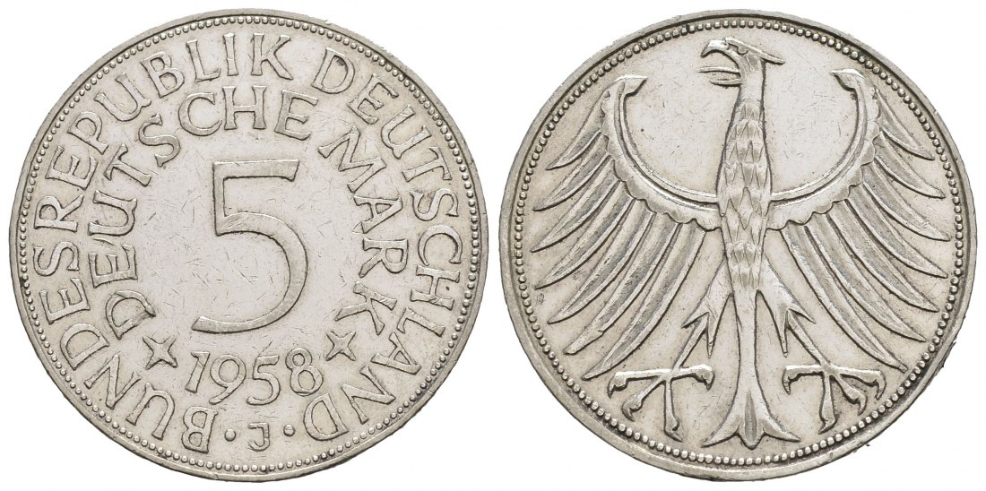 PEUS 9257 Bundesrepublik Deutschland  5 Mark 1958 J Sehr schön