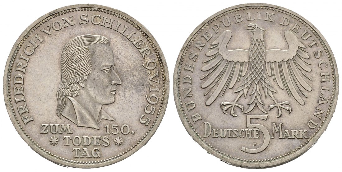 PEUS 9259 BRD Schiller 150. Todestag 5 Mark 1955 F Sehr schön +