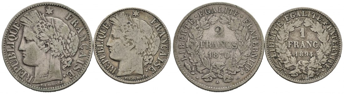 PEUS 9264 Frankreich  Lot Francs (2 Münzen) 1870 + 94 A Sehr schön