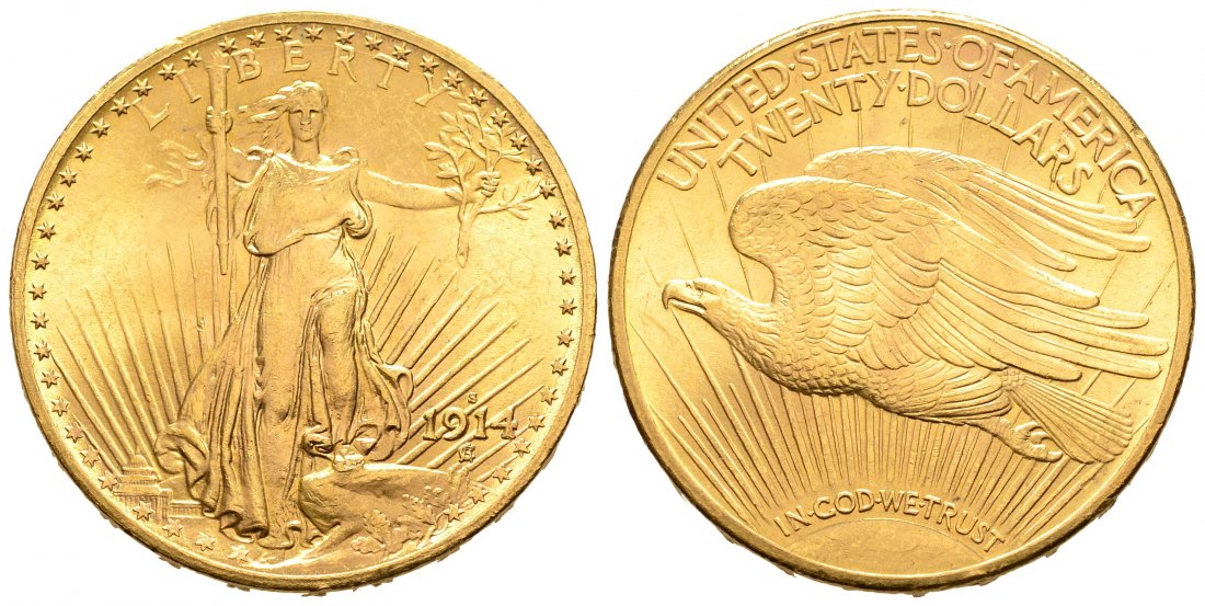PEUS 9280 USA 30,1 g Feingold 20 Dollars GOLD 1914 Sehr schön +