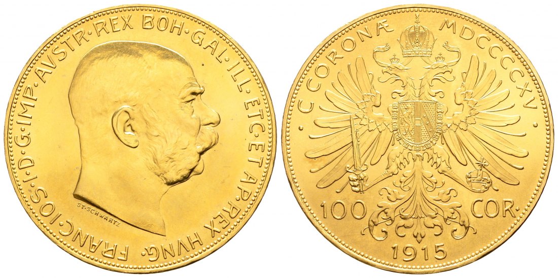 PEUS 9102 Österreich 30,49 g Feingold. Franz Joseph (1848-1916) 100 Kronen (off.NP) GOLD 1915 Kl. Kratzer, fast Stempelglanz