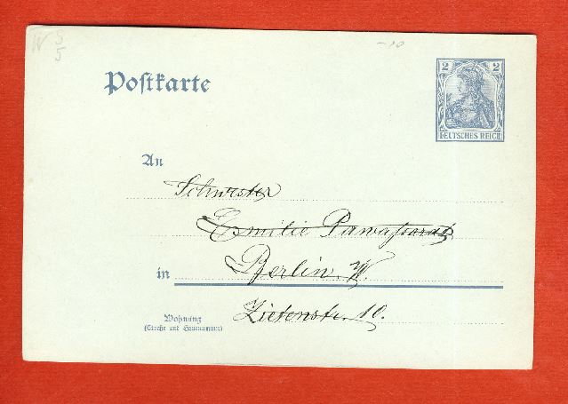  Deutsches Reich Postkarte 2 Pfennig mit Wz.S5 beschrieben mit Bleistift   