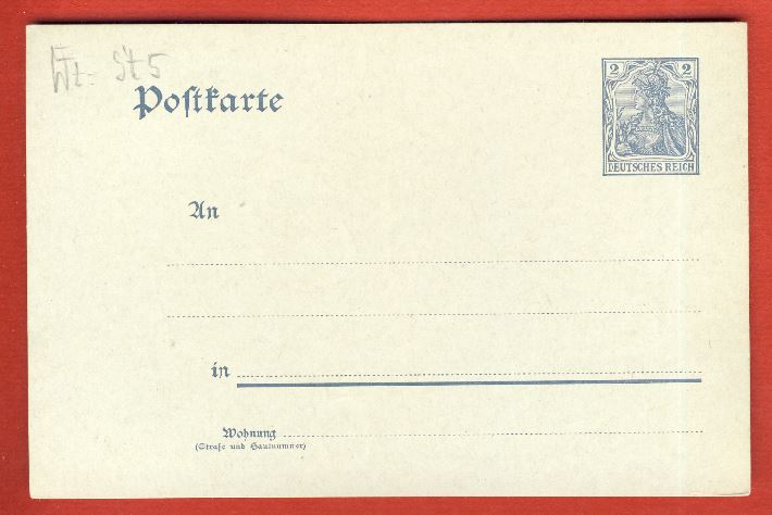  Deutsches Reich Postkarte 2 Pfennig mit Wz.St 5 unbenutzt   