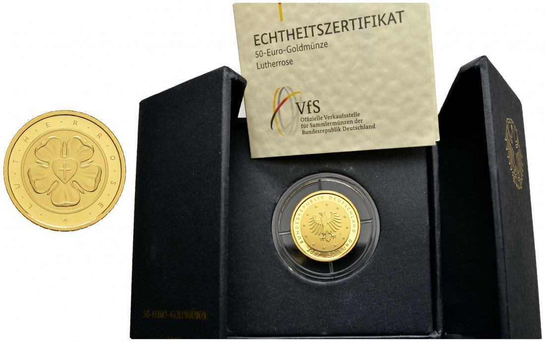 PEUS 9320 BRD 7,78 g Feingold. Lutherrose 50 Euro GOLD 2017 J Hamburg Stempelglanz (in Kapsel)