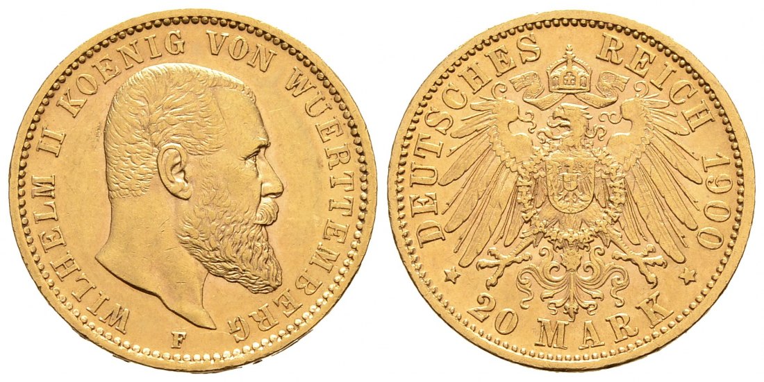 PEUS 9298 Kaiserreich - Württemberg 7,17 g Feingold. Wilhelm II. (1891 - 1918) 20 Mark GOLD 1900 F Sehr schön +