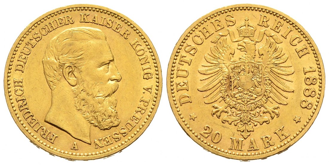 PEUS 9299 Kaiserreich - Preußen 7,17 g Feingold. Friedrich III.(09.03. - 15.06.1888) 20 Mark GOLD 1888 A Sehr schön