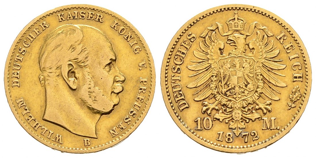 PEUS 9301 Kaiserreich - Preußen 3,58 g Feingold. Wilhelm I. (1861-1888) 10 Mark GOLD 1872 B Hannover Sehr schön