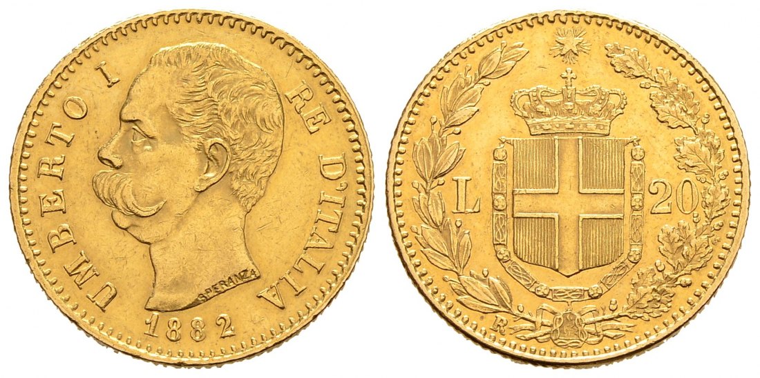 PEUS 9304 Italien 5,81 g Feingold. Umberto I. (1878 - 1900) 20 Lire GOLD 1882 R Rom Sehr schön