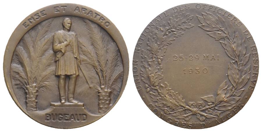  Frankreich, Bronzemedaille Bugeaud-CONGRES D'ALGER, 1930; 21,73 g; Ø 36 mm   