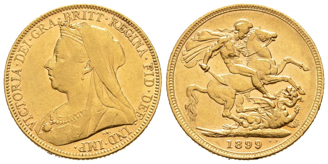 PEUS 9306 Großbritannien / Australien 7,32 g Feingold. Victoria (1837 - 1901) mit Witwenschleier Sovereign GOLD 1899 M Melbourne Sehr schön