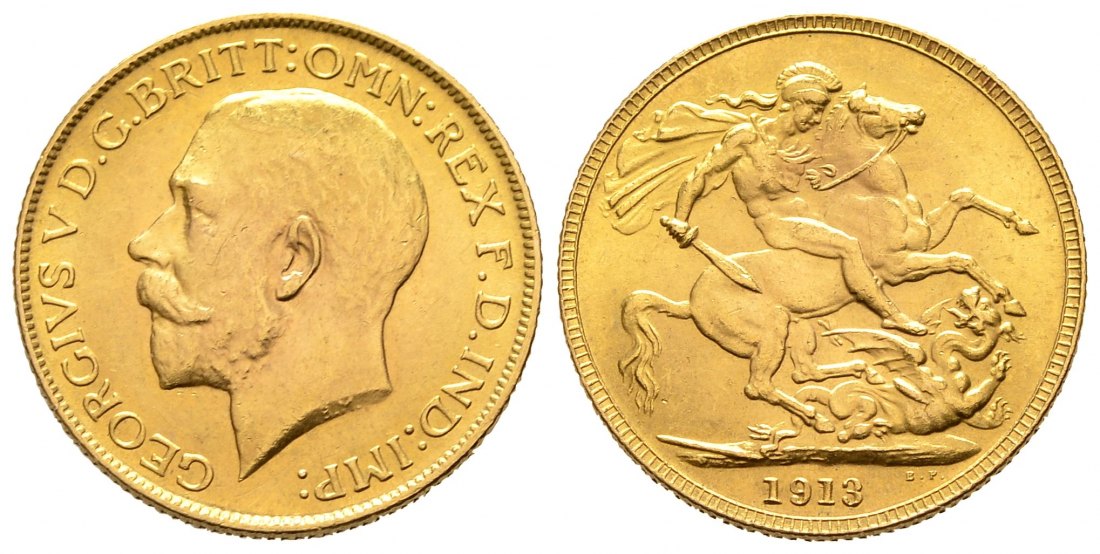 PEUS 9309 Großbritannien 7,32 g Feingold. Georg V. (1910 - 1936) Sovereign GOLD 1913 Fast vorzüglich