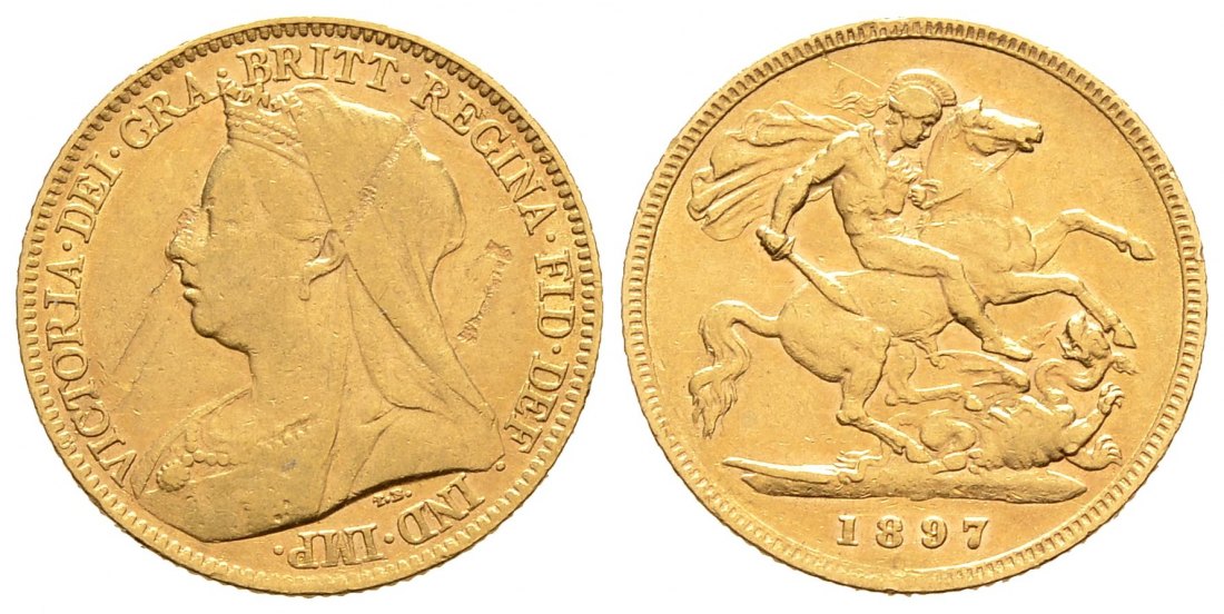 PEUS 9311 Großbritannien 3,66 g Feingold. Victoria (1837 - 1901) mit Witwenschleier 1/2 Sovereign GOLD 1897 Sehr schön