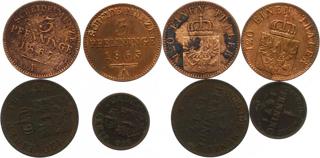  0226 Preußen Lot von 4 Kupfermünzen   