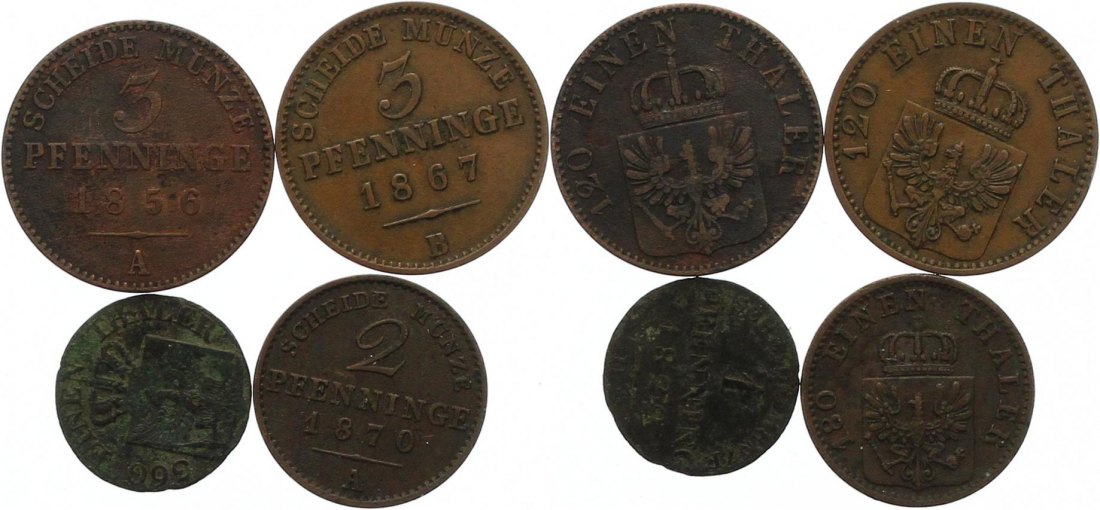  0227 Preußen Lot von 4 Kupfermünzen   