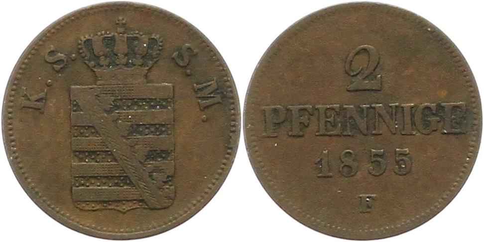  0245 Sachsen 2 Pfennig 1855   