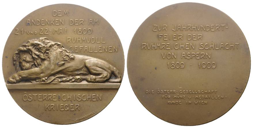  Bronzemedaille, Jahrhundertfeier Schlacht von Aspern 1909; 60,87 g; Ø 54 mm   