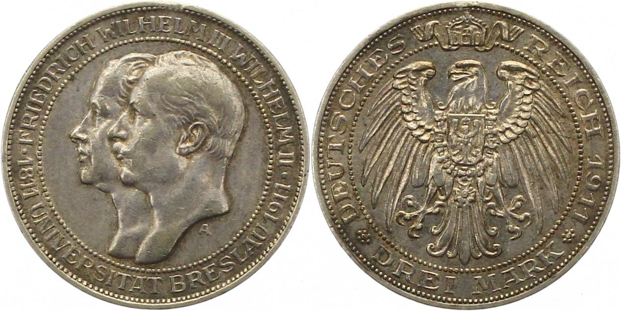  0264 Preußen 3 Mark 1911 Uni Breslau   