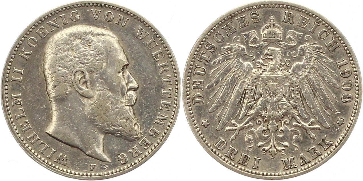  0270 Württemberg  3 Mark 1908   