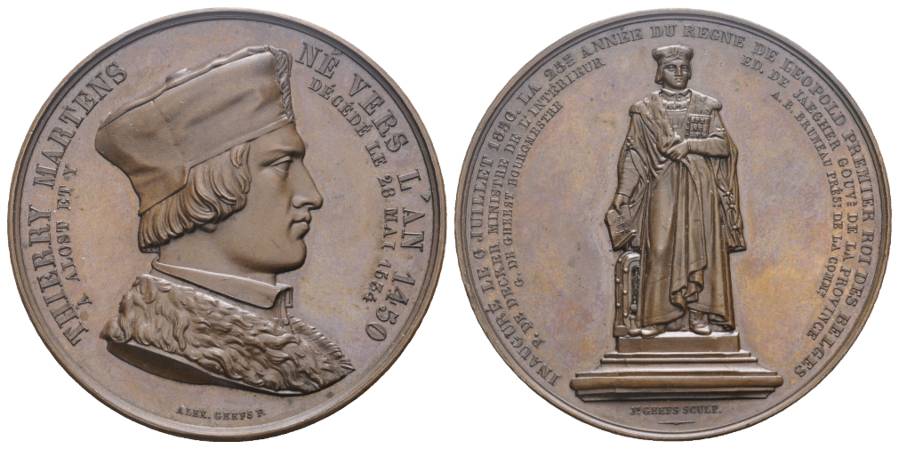  Bronzemedaille auf Denkmal Dirk Martens, gestorben 1534; 65,21 g; Ø 54 mm   